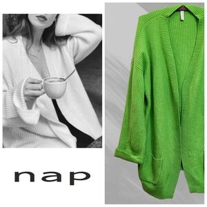 NAP Loungewear Plush Cashmere Rib-Knit Cardigan In Green XL